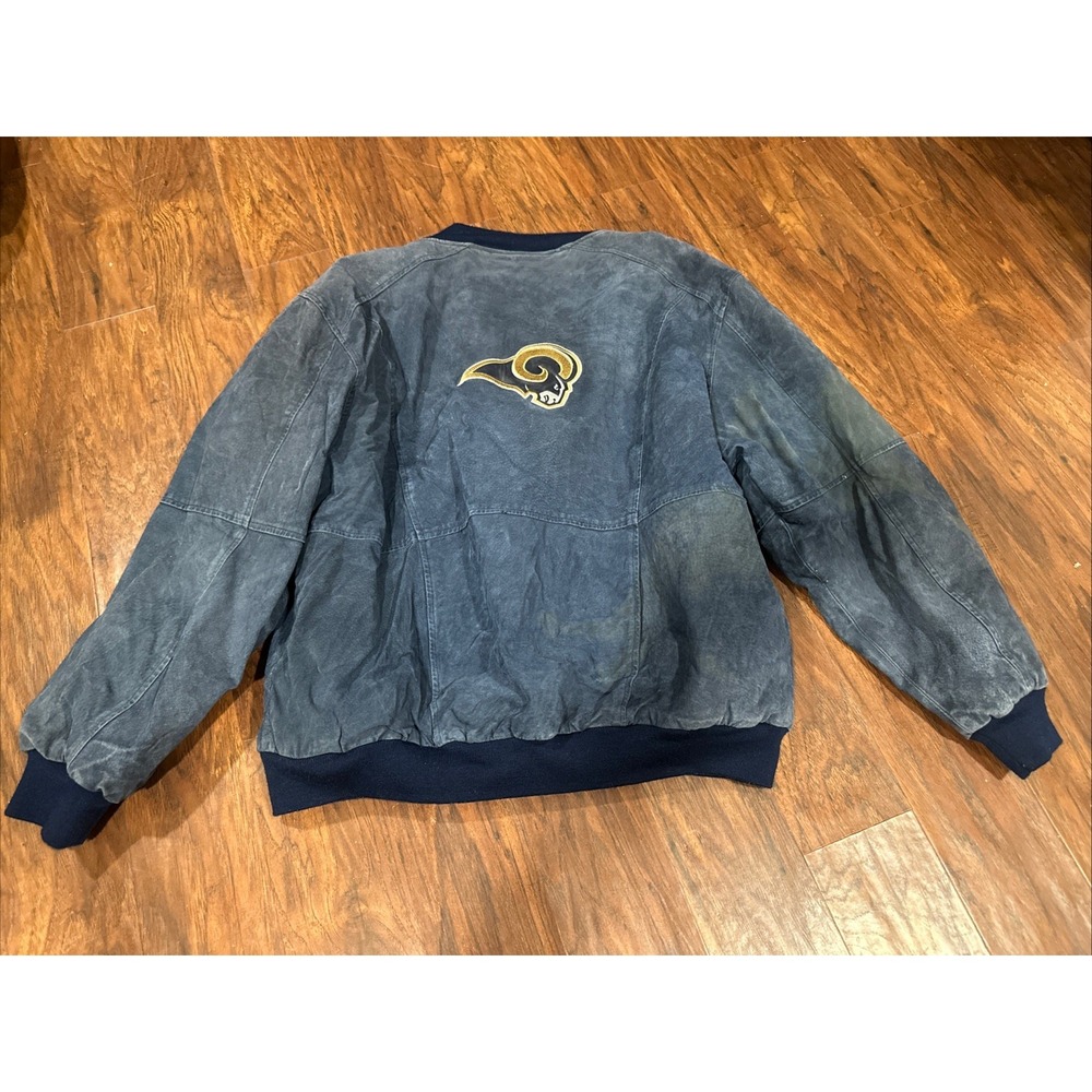 Vntg  NFL Los Angeles Rams  Size XL Suede Leather Jacket Logo Jeff Hamilton